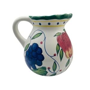 Vintage Tuscany Pitcher By Jay Floral‎ Fruit Design Hand Painted Scallop Trim